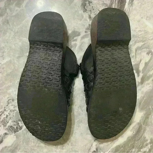 VTG PREDICTIONS Y2K LEATHER WOMENS MULES SHOES Sz 9 BLACK WEAVE CHUNKY EXCELLENT - Picture 9 of 10